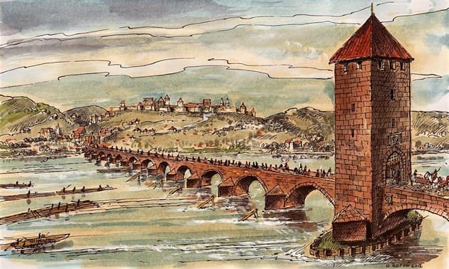 Megtalálták az egykori prágai Judit híd második pillérének maradványait