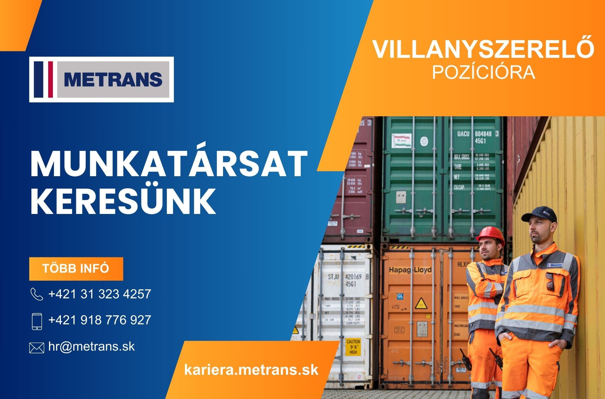 A METRANS vállalat Dunaszerdahelyen villanyszerelők jelentkezését várja!
