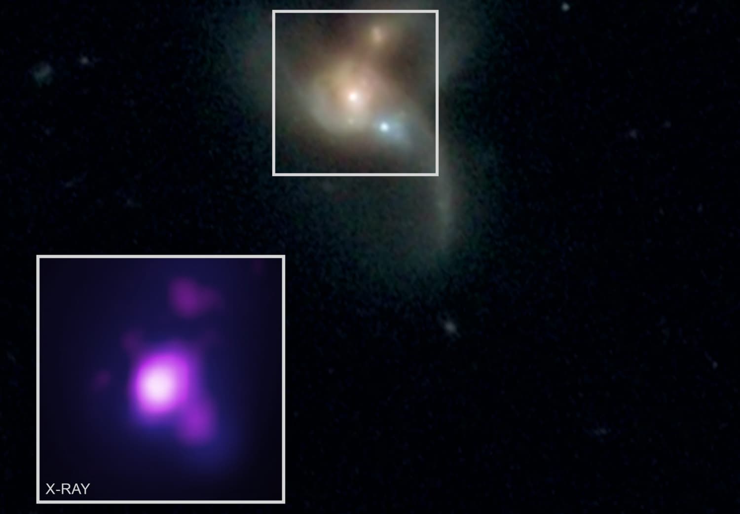 Három óriási fekete lyukra bukkantak három galaxis ütközésénél