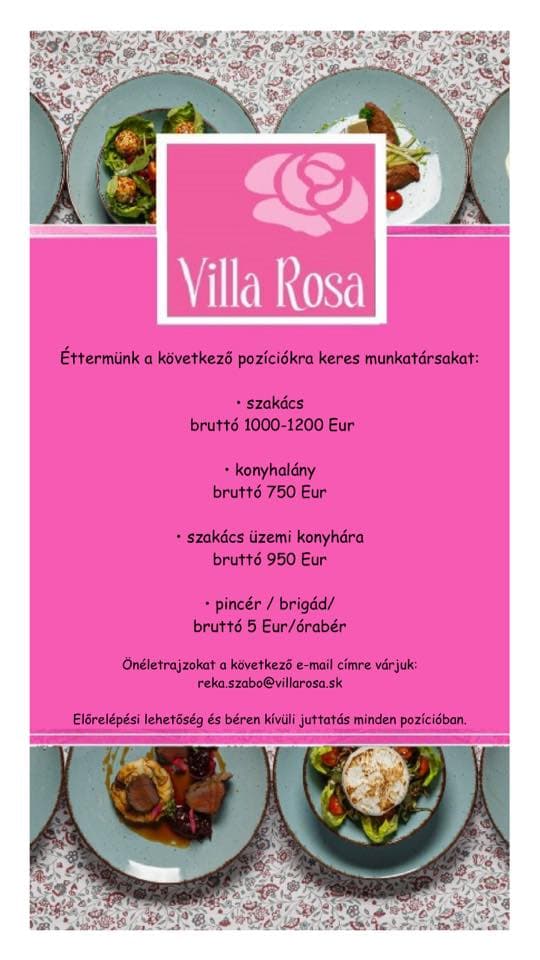 Négy üres pozícióra keres munkaerőt a Villa Rosa!